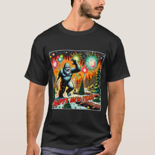 Grappige Oud en Nieuw 2024 Bigfoot En Vuurwerk Hum T-shirt
