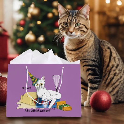 Grappige Oud en Nieuw nasleep Witte Kat Groot Cadeauzakje