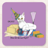 Grappige Oud en Nieuw nasleep Witte Kat Kartonnen Onderzetters (Voorkant)