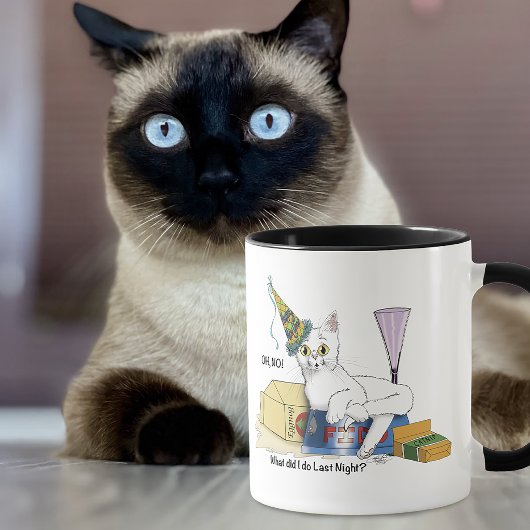 Grappige Oud en Nieuw nasleep Witte Kat Mok