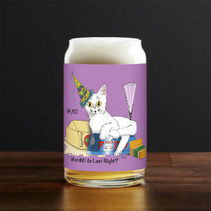 Grappige Oud en Nieuw naweeën Witte Kat Blikvorm Glas