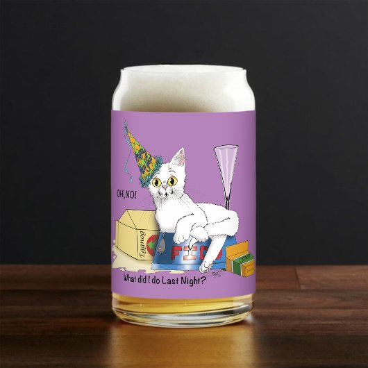 Grappige Oud en Nieuw naweeën Witte Kat Blikvorm Glas