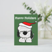 Grappige Oud-Engelse herdershond in Santa Hat Feestdagenkaart (Staand voorkant)