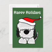 Grappige Oud-Engelse herdershond in Santa Hat Feestdagenkaart (Voorkant / Achterkant)