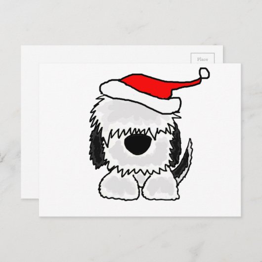Grappige Oud-Engelse herdershond in Santa Hat Feestdagenkaart (Voorkant / Achterkant)