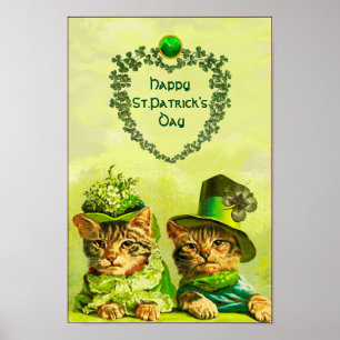 GRAPPIGE OUD-MODIESE ST.PATRICKSDAY KATTEN MET HAR POSTER
