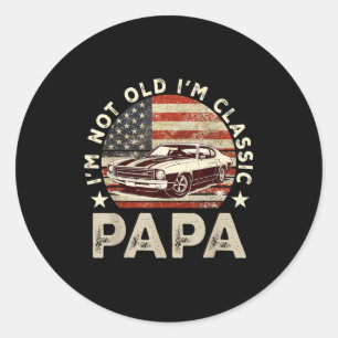 Grappige Oude Auto Clic Amerikaanse Vs Vlag Heren Ronde Sticker