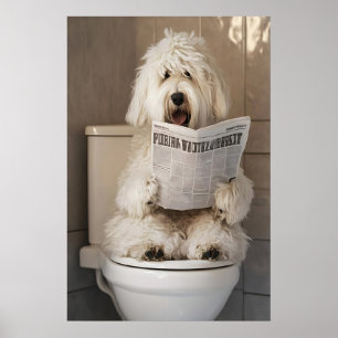 Grappige Oude Engelse Schapendoek Badkamer Print,  Poster
