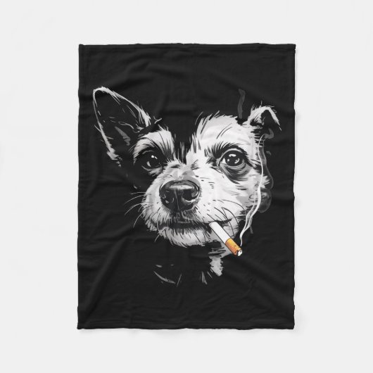 Grappige Oude Jazz Hond die Sigaret Rookt Fleece Deken (Voorkant)