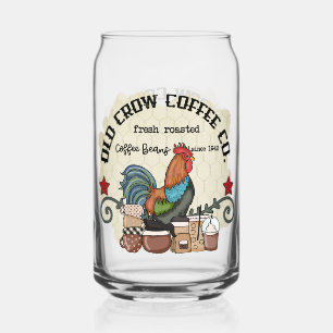 Grappige oude kraai koffie bedrijf boerderij blikvorm glas