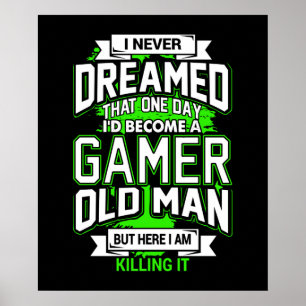 grappige oude man gamer waanzinnig poster