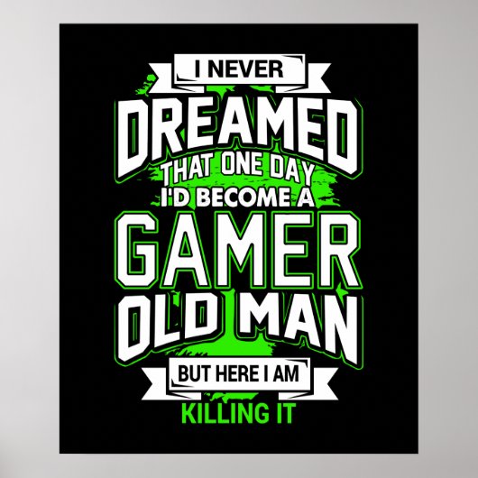 grappige oude man gamer waanzinnig poster (Voorkant)