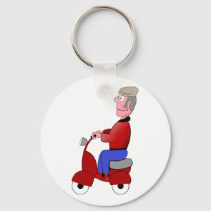Grappige Oude Man op Rode Scooter Sleutelhanger