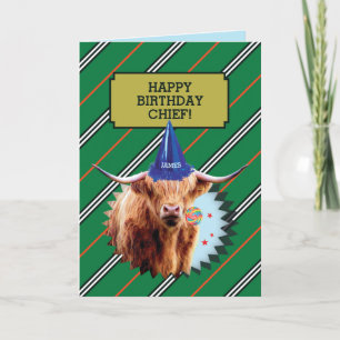 Grappige oude Man verjaardag Kaart met Highland Ko