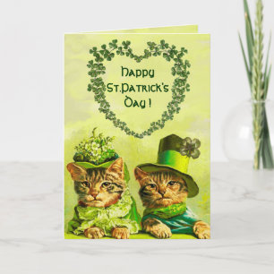 GRAPPIGE OUDE MODE ST.PATRICKS DAG KATTEN MET HART KAART