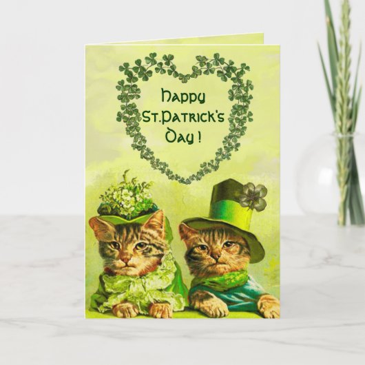 GRAPPIGE OUDE MODE ST.PATRICKS DAG KATTEN MET HART KAART (Voorkant)