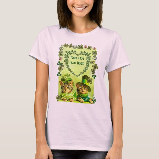 GRAPPIGE OUDE MODE ST.PATRICKS DAG KATTEN MET HART T-SHIRT (Voorkant)