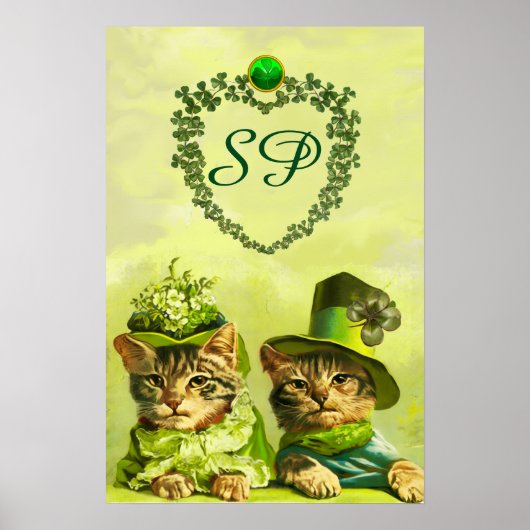 GRAPPIGE OUDE MODE ST.PATRICKS KATTEN, HART MONOGR POSTER (Voorkant)