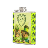 GRAppige OUDE MODE ST.PATRICKSDAY KATTEN MET HART Heupfles (Links)