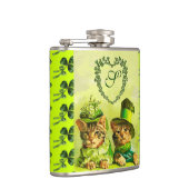 GRAppige OUDE MODE ST.PATRICKSDAY KATTEN MET HART Heupfles (Rechts)