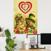 GRAppige OUDE MODE VALENTIJN DAG KATTEN,Harten,Roz Poster (Thuiskantoor)
