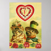 GRAppige OUDE MODE VALENTIJN DAG KATTEN,Harten,Roz Poster (Voorkant)