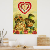 GRAPPIGE OUDE MODE VALENTIJNSE DAG KATTEN,Harten,R Poster (Keuken)