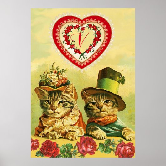 GRAPPIGE OUDE MODE VALENTIJNSE DAG KATTEN,Harten,R Poster (Voorkant)