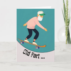 Grappige oude scheet skateboarder verjaardag kaart