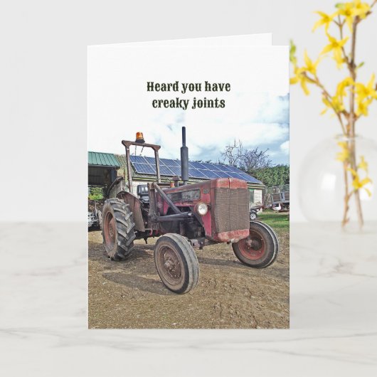 Grappige Oude Tractor Boer Beterschap Heup Knie Op Kaart (Gele Bloem)