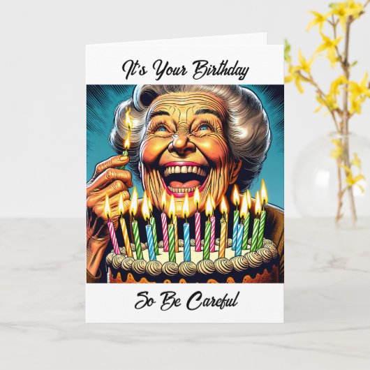 Grappige oude vrouw verjaardag Humor Kaart (Gele Bloem)