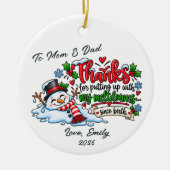 Grappige Ouders Smeltende Kerstbal Keramisch Ornament (Voorkant)