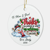 Grappige Ouders Smeltende Kerstbal Keramisch Ornament (Links)