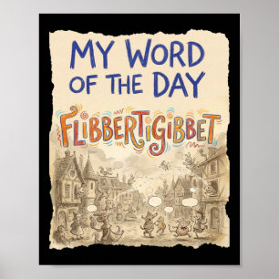 Grappige ouderwetse woord Doodle kunst Flibbertigi Poster