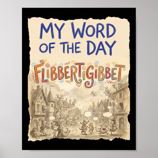 Grappige ouderwetse woord Doodle kunst Flibbertigi Poster (Voorkant)