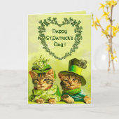 GRAPPIGE OUWE MODE ST.PATRICKSDAY KATTEN MET HART KAART (Gele Bloem)