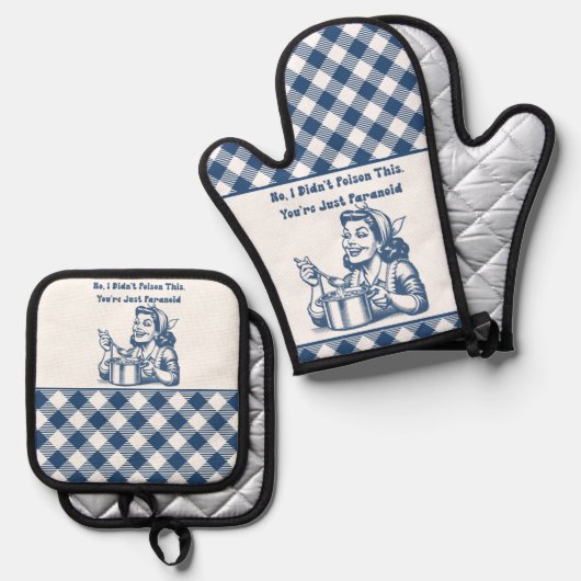 Grappige Oven Mitt en Pot Houder Set Retro Plaid (Voorkant / Achterkant)