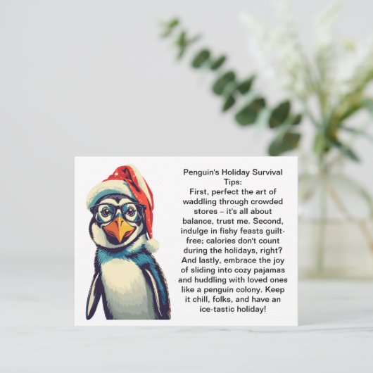 Grappige overlevingstips van een pinguïn briefkaart (Staand voorkant)