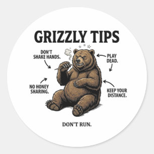 Grappige Overlevingstips voor Grizzlyberen Buitenh Ronde Sticker
