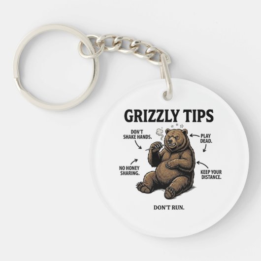 Grappige Overlevingstips voor Grizzlyberen Buitenh Sleutelhanger (Voorkant)