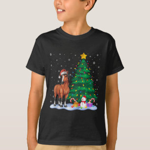 Grappige Paard Kerstboom Lichtjes Rendier Hoed Ker T-shirt