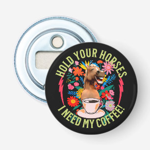 Grappige paard koffie liefhebber humor button flesopener