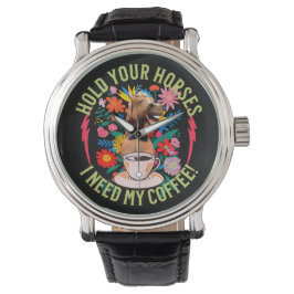 Grappige paard koffie liefhebber humor horloge