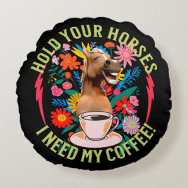Grappige paard koffie liefhebber humor rond kussen