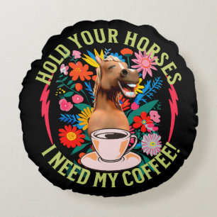 Grappige paard koffie liefhebber humor rond kussen