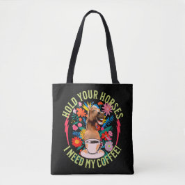 Grappige paard koffie liefhebber humor tote bag
