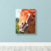 Grappige paard lachfoto canvas afdruk (Insitu (Houten vloer))