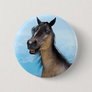 Grappige Paarden Glimlach Portret Kunst Ronde Button 5,7 Cm