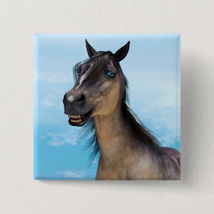 Grappige Paarden Glimlach Portret Kunst Vierkante Button 5,1 Cm