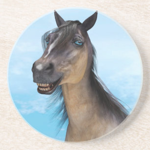 Grappige Paarden Glimlach Portret Kunst Zandsteen Onderzetter